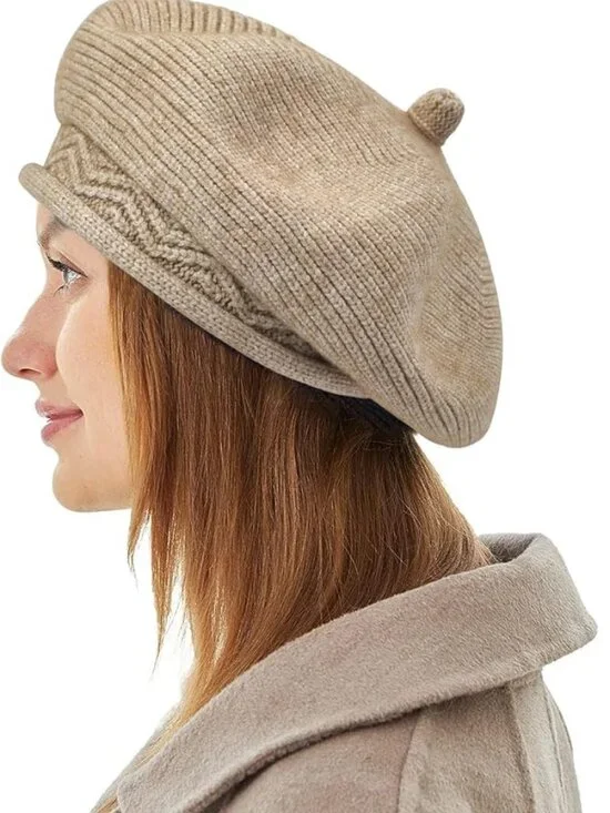 Womens Beret Acrylic Knit French Style Beanie Winter Fashion Warm Thickened Lini - Picture 1 of 7